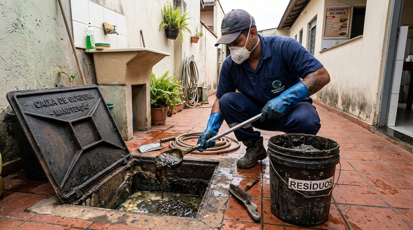Remoção de resíduos da caixa de gordura em Indaiatuba-SP
